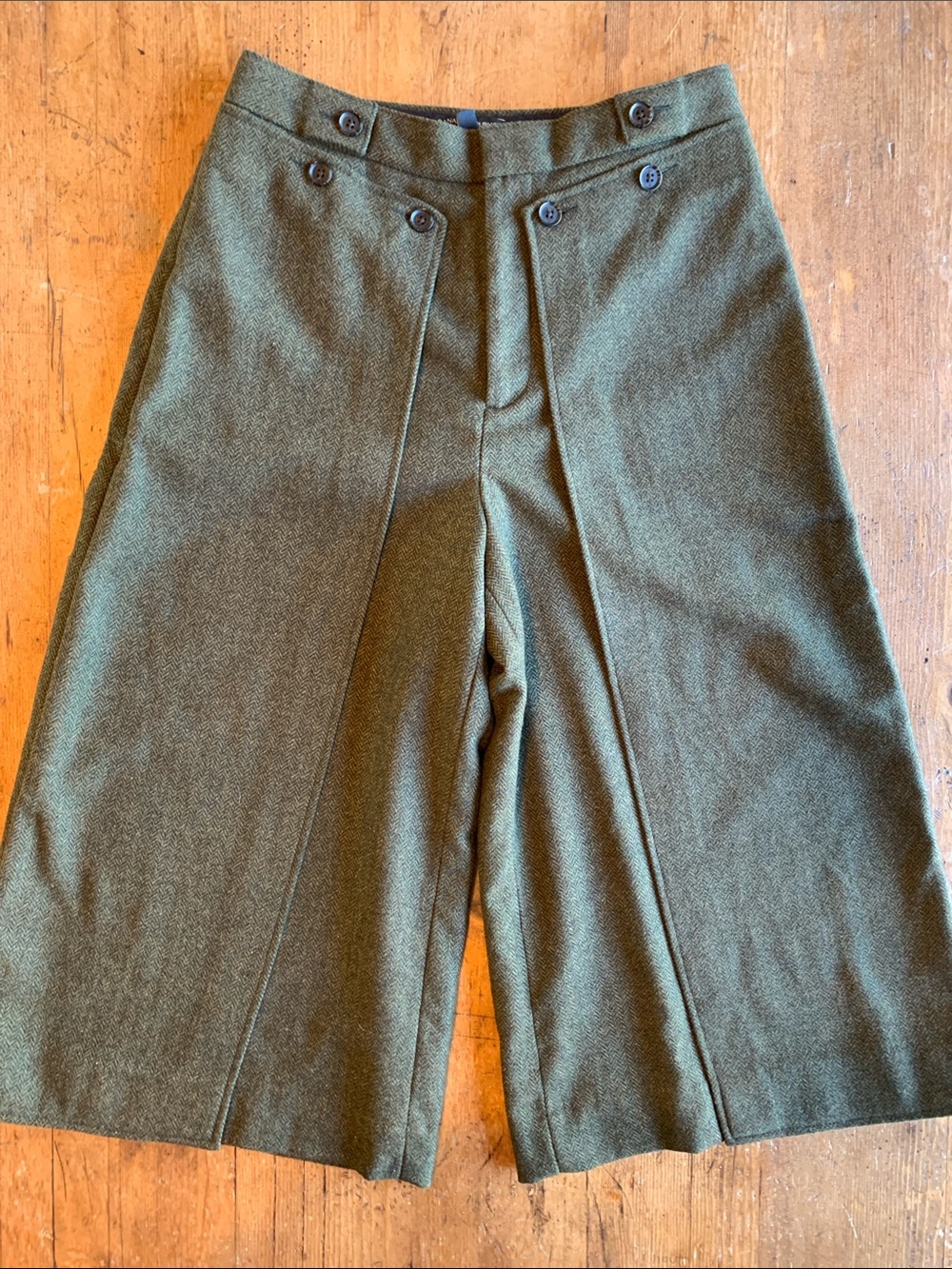 Tweed Wide Leg Olive Green High-Waist Trousers - Picture 6 of 16